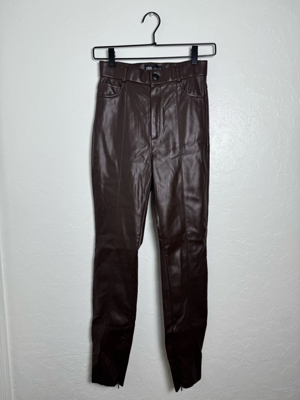 Zara Faux Leather Chocolate Brown Pants